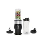 Ninja 700W Mixeur Slim et Smoothie Maker, 2x 470ml gobelets avec couvercles à bec, mixeur personnel, écrase la glace et les fruits congelés, argent/noir QB3001EUS