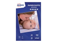 Avery Premium - Brillant - blanc - A4 (210 x 297 mm) - 250 g/m² - 20 feuille(s) papier photo