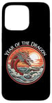 Coque pour iPhone 15 Pro Max Année du Dragon #17 Sea Dragon Coucher de Soleil Vagues Rétro