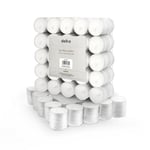 delka Unscented Tea Lights White - 100 Pack - Long-Lasting 4 Hour Burn Time - Smoke-Free Bright Flame - Ideal for Weddings, Events, Aromatherapy, Home Décor, and Emergency Use - Premium Quality