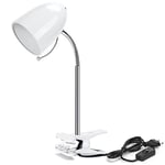 Aigostar Lampe de Bureau à Clip, Lampe Pince de Lecture Rétro, Ampoule Non Incluse,Lampe de Chevet Enfant Compatible Ampoule LED E27 (Max 11 W), Câble de 1,5 m, Idéal Lecture, Travail, Etude,Blanc