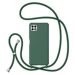 ZTOFERA Coque avec Cordon pour Samsung Galaxy A22 5G, Étui Housse Silicone Liquide avec Chaîne Collier Antichoc Protection Cover avec Bandoulière Réglable Lanyard Coque pour Samsung A22 5G, Vert Foncé