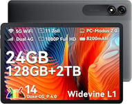 Blackview Tab90 Tablette 11 Pouces, 24Go+128Go(TF 2TB) Tablettes Android 14 Dual 4G SIM ＆ 5G WiFi, 1.6Ghz Octa Core 8200mAh Tablette Tactile AVCE Widevine L1/Face ID