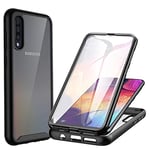 CENHUFO Coque Samsung A70, Antichoc Housse avec Protection d'écran, 360° Protégé Téléphone Etui Double Face Bumper Transparent Case Portable Intégrale Coque pour Samsung Galaxy A70 / A70s - Noir