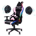 Chaise Gaming Chaise de Bureau Fauteuil Gamer avec haut-parleur Bluetooth et lumière LED,Appui-tête,Support lombaire,Rose et Noir