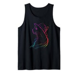 Stylish Cat in Hat with Rainbow Colors Tank Top