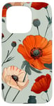 Coque pour iPhone 15 Pro Motif coquelicot orange vintage sur fond bleu clair