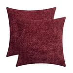 CaliTime Cosy Lot de 2 Housses de Coussin en Chenille Douce et teintées pour canapé, canapé, décoration d'intérieur, Solides, 50 x 50 cm, Bordeaux