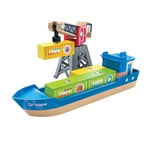 Hape Cargo Ship & Magnetic Crane Playset, 4 Cargo Blocks, Ages 3+, Compatible with Railway Sets