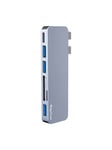 RayCue 6in2 Hub 2x USB-C to Thunderbolt 3 + 3x USB-A 3.0 5Gbps + SD/TF 2.0 (gray) USB-hub - 6 porter