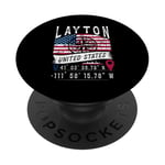 Layton Drapeau des États-Unis Coordonnées GPS Layton PopSockets PopGrip Adhésif