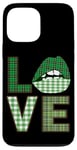 iPhone 13 Pro Max Green Plaid Lips Love Text Case