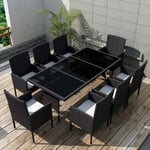 OVONNI Jeu de mobilier jardin 17 pcs Noir Ensemble table chaise faute Résine tressée