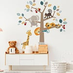 Stickers muraux enfants - Decoration chambre bébé - Sticker mural chambre enfant - Autocollant mural animaux de la jungle dans les bois - H90 x L60 cm