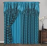 GOHD Circle Cycle. Clipped Voile. Voile Jacquard Window Curtain Drape with Attached Fancy Valance and Taffeta Backing. 2pcs Set. Each pc 54 inch Wide x 84 inch Drop + 18 inch Valance. (Turquoise)