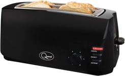 4 Slice Toaster Black Extra Wide Long Slots for Crumpets and Bagels 6 Settings