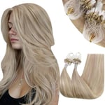 RUNATURE Extension Cheveux Naturel Micro Ring Extension Cheveux Easy Loop Blond Cendré Foncé avec Bleach Blond Micro Extension Cheveux Naturel Humain a Froid 22 Pouces/55cm 50 Mèches/50g #18P613