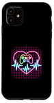 Coque pour iPhone 11 Gamer Heartbeat Vaporwave Retro Console Player années 90