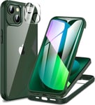 Coque Iphone 13, Avec Protection ?Cran Verre Tremp? Et Protecteur Cam?Ra [9h Hd] 360? Antichoc Housse Double Face T?L?Phone Case Transparent Portable Int?Grale Etui Pour Iphone 13 - Vert