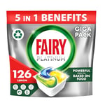 Fairy Platinum Complete Lemon Dishwasher Tablets 126ct, Fairy Dishwasher Tablets Platinum, Dishwasher Tablets Bulk, Pack of 6 (21 pod per pack)