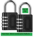 TWIN PACK Combination Padlocks 4 Digit Resettable Lock Gym Travel Luggage Locker