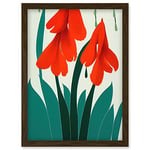 Wee Blue Coo Modern Abstract Crimson Red Bloom Wild Flowers Teal Leaves on White Artwork Framed Wall Art Print A4