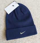 Genuine NIKE Navy Cuff BEANIE Metal Swoosh ADULT Hat Toque *Super Comfy*