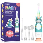 YUNCHI Brosse à dents électrique, pour enfants de 0 à 6 ans, en silicone, sonique, avec lumière LED, minuterie, 4 brossettes souples, YC-K3 (licorne verte)