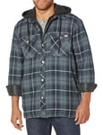 Dickies, Men's, FLEECE HOODED FLANNEL SHIRT JACK RELAXED, NAVY STORM OMBRE PLAID, M