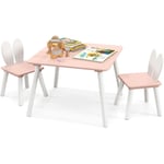 Table Enfant avec 2 Chaises en Forme Lapin, Table et Chaises en Bois avec Plateau Spacieux, Structure Stable, Bureau pour Jouer Manger, Charge 40kg