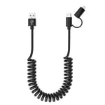 Cable Spirale Voiture pour Apple CarPlay et Android Auto [MFi & 3A Charge rapide & transmission de données] Câble USB vers USB C et Lightning 2 en 1 pour iPhone 15/14/13/12/11/Galaxy/Huawei/Android