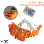 10/20Leds Pumpkin Vaahteranlehdet Valonauha Fall Garland Paristokäyttöinen Sisä-ulkopuutarha Halloween kiitospäivän kodin sisustus