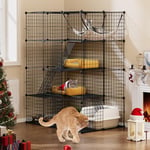 YITAHOME Large Cat Cage Indoor, Enclosure Metal Wire 4-Tiers Cat Kennels with 4 Doors, 3 Ladders DIY Cat Playpen with Large Hammock, Animals Cages for for 1-3 Cats Bunny Chinchilla Black 104x72x140 cm