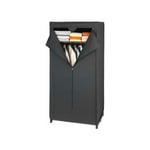 Wenko - Armoire en tissu Deep Black, penderie tissu avec étagère de rangement et fermeture éclair sur toute la hauteur, charge 10 kg, Polyester,