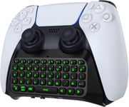 Rétro-Éclairage Vert Clavier Pour Ps5 Manette, Mini Qwerty Clavier Bluetooth Sans Fil Compatible Avec Playstation 5 Manette, Rechargeable Clavier Avec Prise Audio 3,5 Mm & Haut-Parleur Intégré