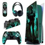 PlayVital Fearlessness Full Set Skin Decal for PS5 Console Disc Edition, Sticker Vinyl Decal Cover for PS5 Controller & Charging Station & Headset & Media Remote