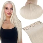 RUNATURE Extension a Clip Cheveux Naturel Blond Platine Extension Cheveux à Clip Naturel Remy Hair Extension de Cheveux Naturel Humain a Clip 14 Pouces/35cm 3 Pièces/50g #60