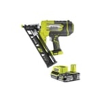 Ryobi - Pack Cloueur de finition incliné à air comprimé 18V One+ R15GN18-0 - 1 Batterie 2.5Ah - 1 Chargeur rapide RC18120-125