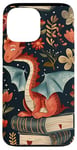 Coque pour iPhone 13 Pro Max Motif de ver de bibliothèque Cute Dragon Books Cottagecore