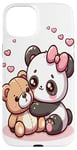 Coque pour iPhone 15 Plus Adorable panda et ours en peluche câlins style kawaii