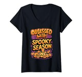 Womens Spooky Season Halloween Design Women Girls Cute Pumpkin V-Neck T-Shirt