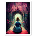 Alice In Wonderland Through Looking Glass Enchanted Pink Forest Art Print Framed Poster Wall Decor 12x16 inch