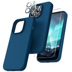 TOCOL 5 in 1 for iPhone 14 Pro Max Case, with 2 Pack Screen Protector + 2 Pack Camera Lens Protector, Liquid Silicone Slim Shockproof Cover [Anti-Scratch] [Drop Protection] 6.7 Inch, Midnight Blue