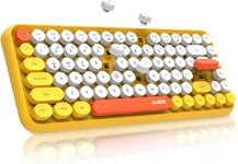 308i Clavier sans Fil Rétro, Bluetooth Silent Cute Computer Keyboard, Keycaps Punk Ronds, Compact 84 Touches,Texture Mate, Typewriter Design, QWERTY, Multidispositif pour PC Laptop Mac-Jaune