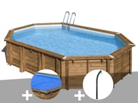 Kit piscine bois Gré Avocado 6,56 x 4,56 x 1,27 m + Bâche à bulles + Douche