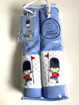 NURSERY CURTAINS & TIE BACKS 137cm x 137cm LITTLE SOLDIER LIGHT BLUE & WHITE NEW