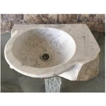 Anaparra - Evier, Lavabo à poser d'angle en Marbre blanc Macael Satiné et Bouchardé