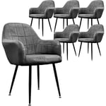 Lot de 6 Chaises de Salle à Manger Cuisine Salon Séjour Gris Foncé Assise Siège Rembourrée en Velours Structure en Métal Fauteuil Rétro avec