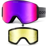 Odoland Kit de Lunettes de Ski Magnetique, Lunettes de Cylindrique avec Lentille Détachable, Masque de Snowboard Hommes et Femmes, Anti-UV400, Anti-Buée, Coupe-Vent