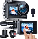 Camera Sport 4K 24MP, Étanché 40M, Camescope 4k avec EIS,Double écran Appareil Photo sous-Marin, WiFi, Vlog Camera, 2X1350mAh Batteries, Télécommande Micro Externe, Kit d'Accessoires.[G447]